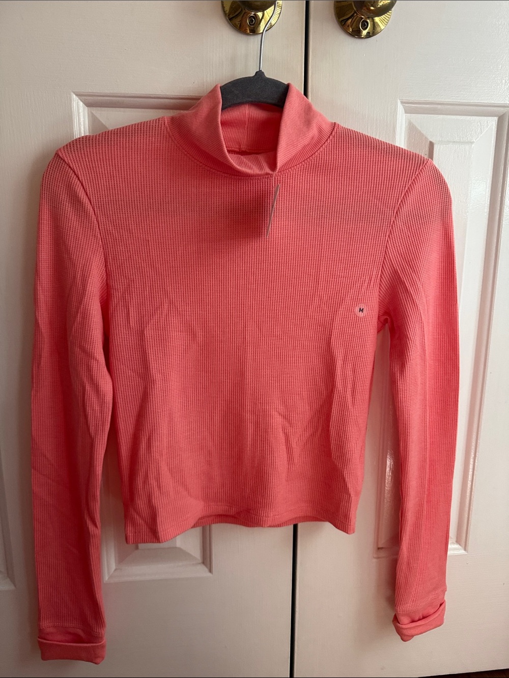Coral Ribbed Turtleneck Long Sleeve Top